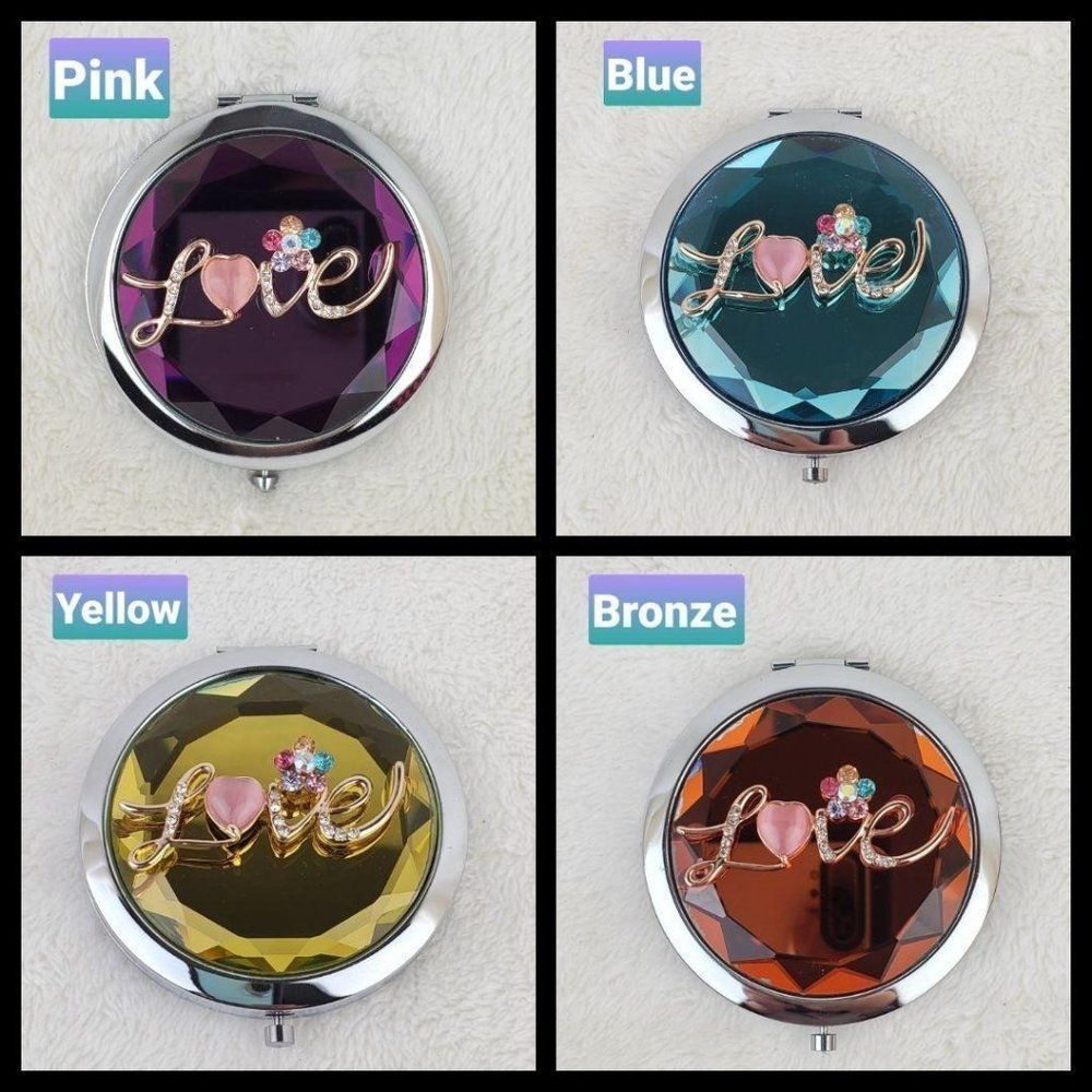 Crystals Love Heart 2X Magnifying Compact Mirror